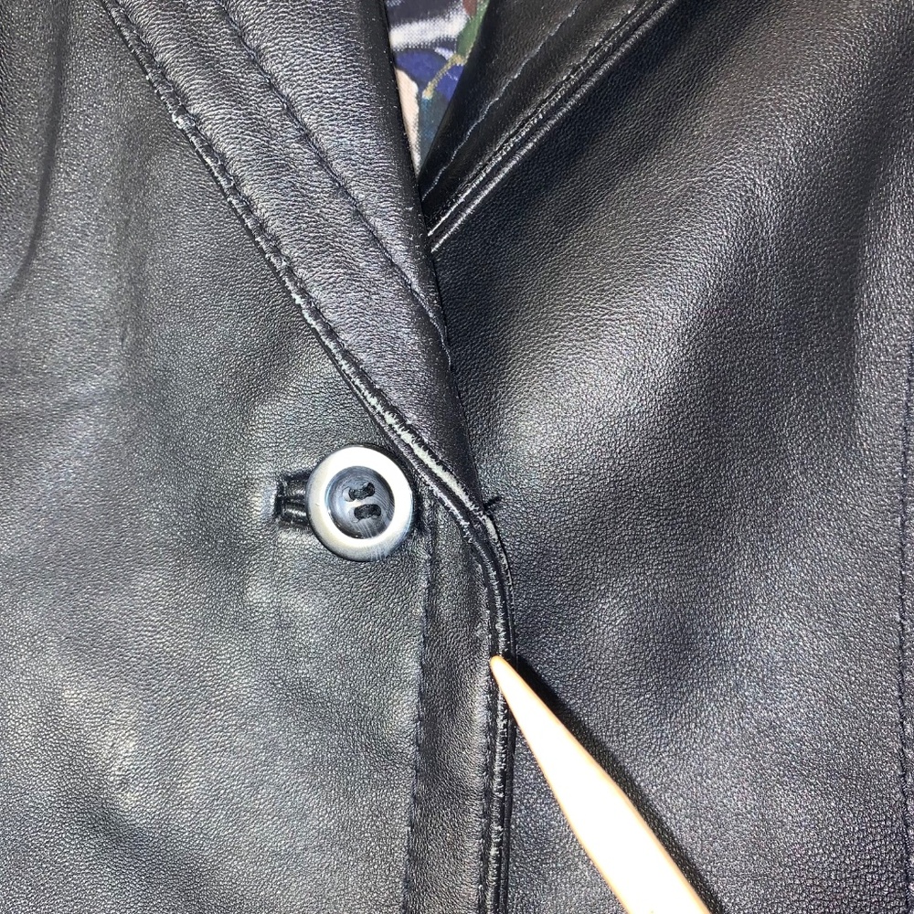 Vintage Tristan & Iseult Genuine Leather Jacket XS Black Fitted Lined Statement - Picture 14 of 16